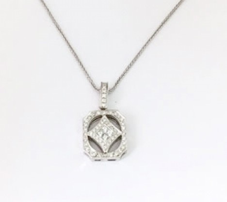 Necklaces | White Gold Diamond Cluster Octagon Pendant